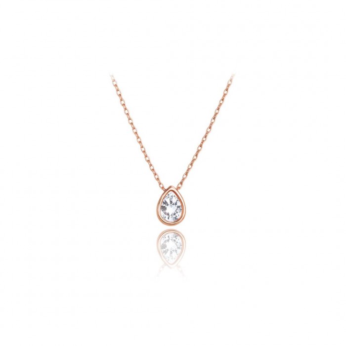 Naszyjnik złoty 585 rose gold z cyrkonią w kształcie łezki