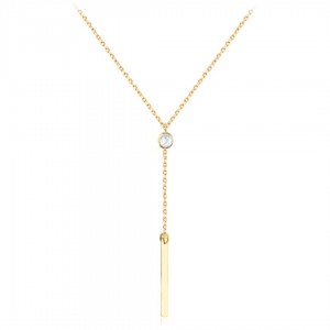 Naszyjnik złoty 585 z cyrkonią i wiszącym patyczkiem 