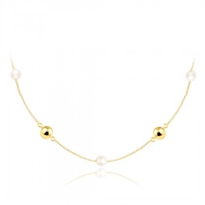 Naszyjnik złoty pr. 585 z perłami i kuleczkami