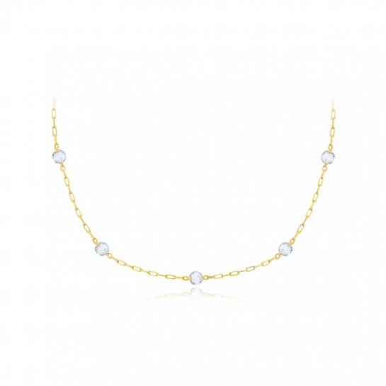 Naszyjnik złoty zdobiony fasetowanymi cyrkoniami