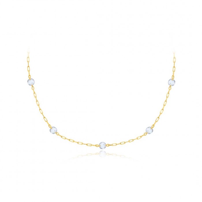 Naszyjnik złoty zdobiony fasetowanymi cyrkoniami