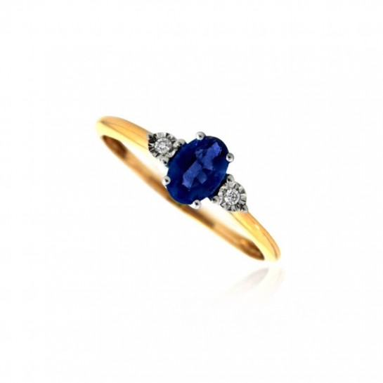 Pierścionek złoty z szafirem 0,6 ct i diamentami 0,02 ct