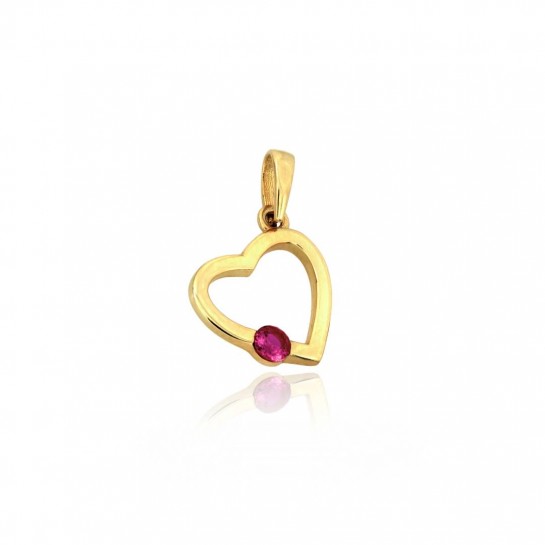 Zawieszka złota pr. 585 serce z różową cyrkonią