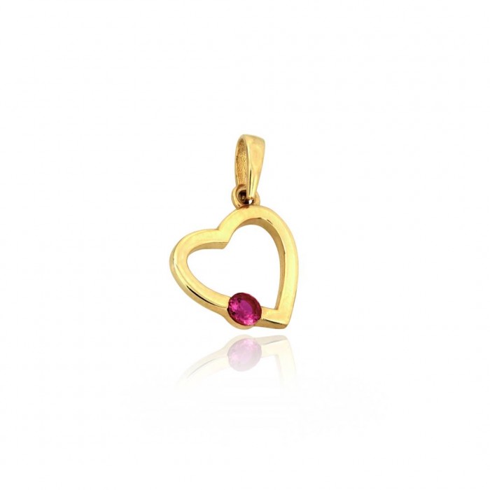 Zawieszka złota pr. 585 serce z różową cyrkonią